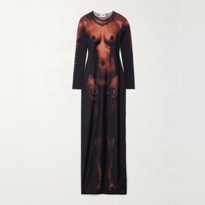 JEAN PAUL GAULTIER
Printed Long Sleeve High Neck Dress in Brown